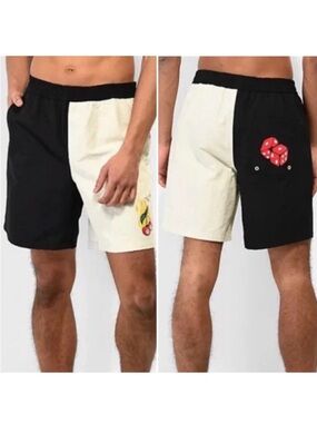A.LAB Taffy Cherry Dice Black & Beige Two-Tone Board Shorts Men's Size Large 90s
